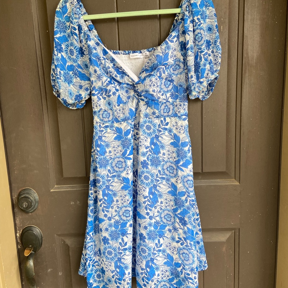 Sincerely Jules Blue and White Puff Sleeve Sundress
